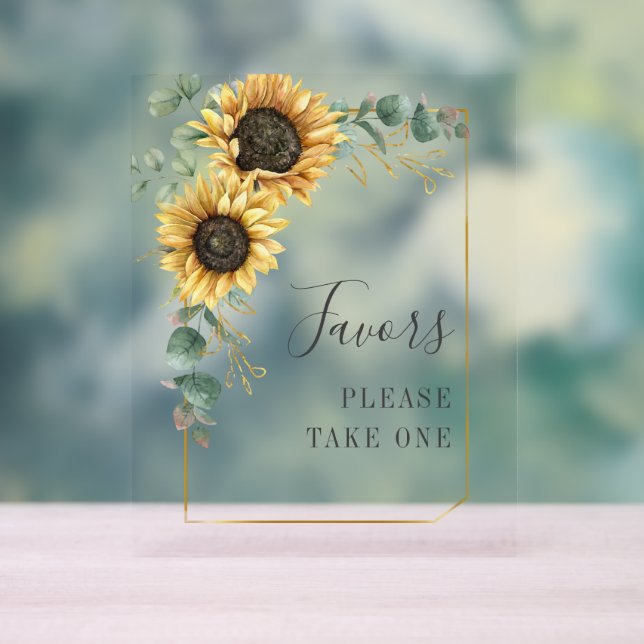 Sunflower Eucalyptus Wedding Favors Acrylic Sign (Neutral)