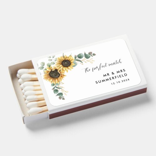 Sunflower Eucalyptus Wedding Favors Matchboxes