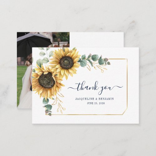 Sunflower Eucalyptus Wedding Floral Thank You Card