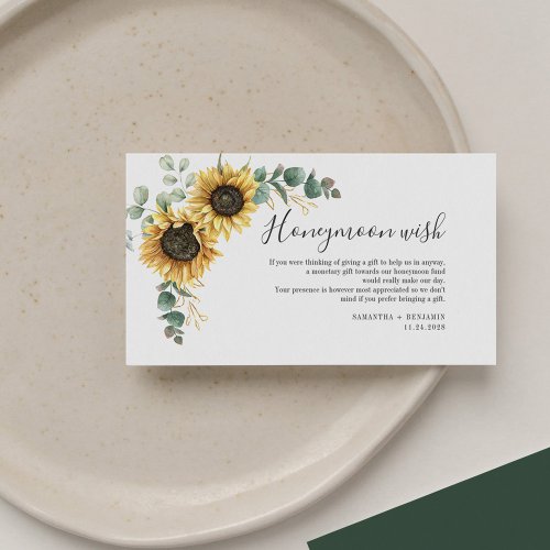 Sunflower Eucalyptus Wedding Honeymoon Wish Enclosure Card