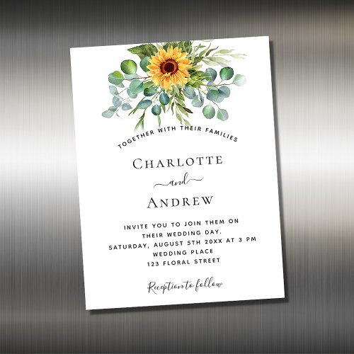 Sunflower eucalyptus wedding invitation magnet