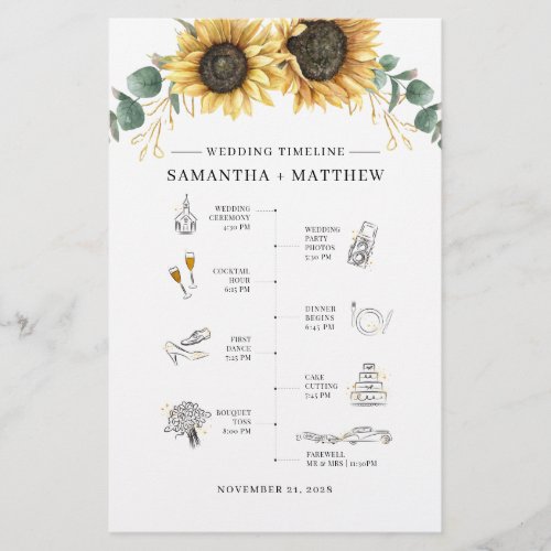 Sunflower Eucalyptus Wedding Itinerary Program Stationery