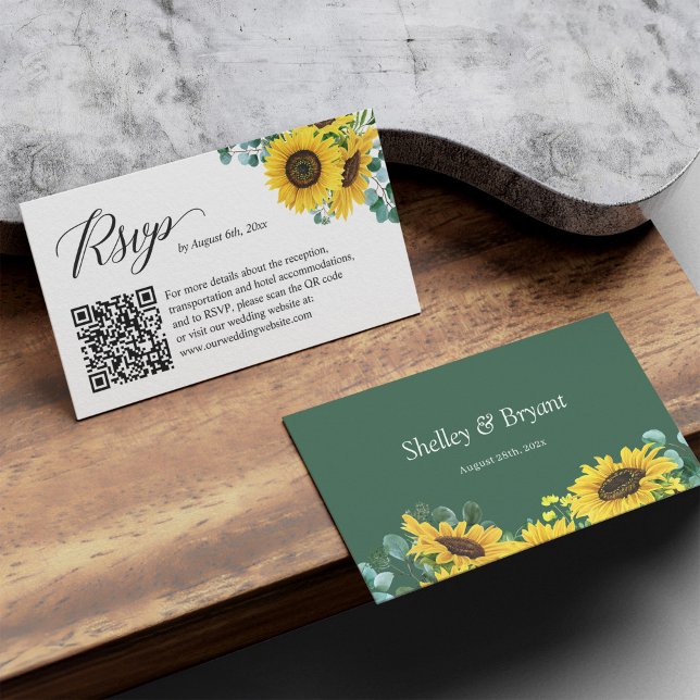 Sunflower Eucalyptus Wedding Online RSVP QR Code Enclosure Card (Creator Uploaded)