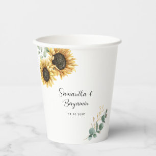 Sunflower Eucalyptus Wedding Party Paper Cups