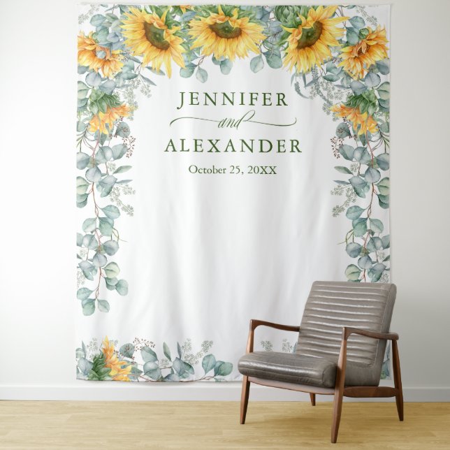 Sunflower Eucalyptus Wedding Photo Backdrop (In Situ)