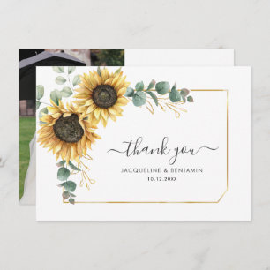 Sunflower Eucalyptus Wedding Photo Thank You Card