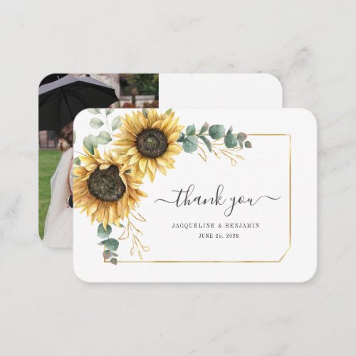 Sunflower Eucalyptus Wedding Photo Thank You Card
