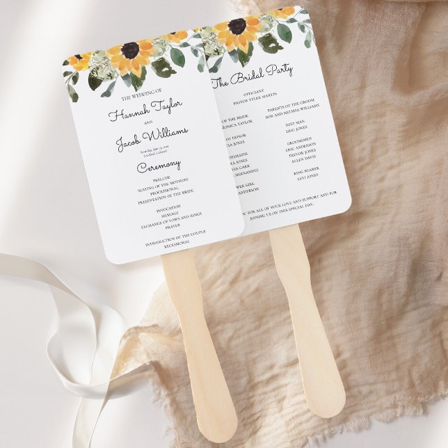 Sunflower Eucalyptus Wedding Program Hand Fan (Creator Uploaded)