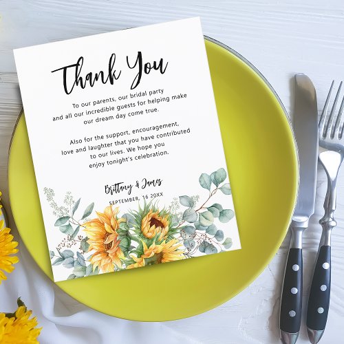 Sunflower Eucalyptus Wedding Reception Card