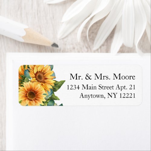 Sunflower Eucalyptus Wedding Return Address Label