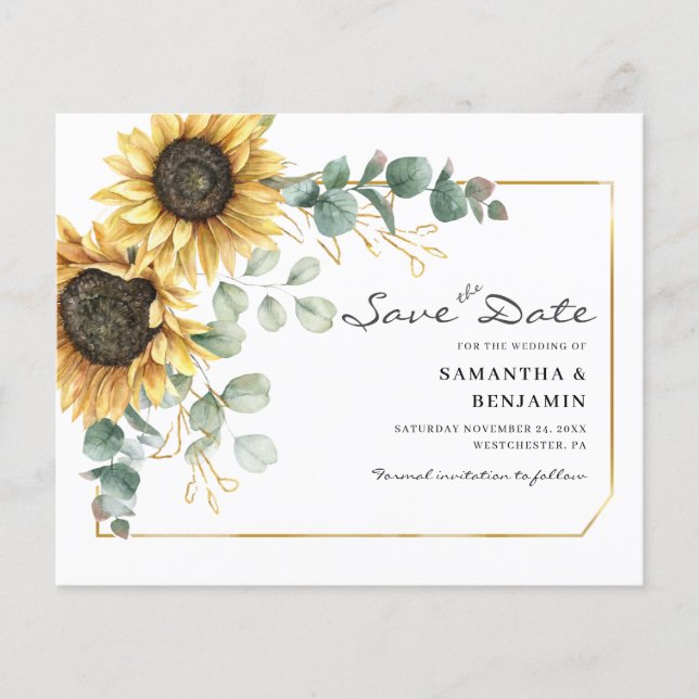 Sunflower Eucalyptus Wedding Save The Date (Front)