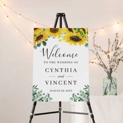 Sunflower Eucalyptus Wedding Sign Foam Board - Beautiful Sunflower Eucalyptus Wedding Welcome Sign Foam Board. 
(1) The default size is 18 x 24 inches, you can change it to other size.  
(2) For further customization, please click the "customize further" link and use our design tool to modify this template.