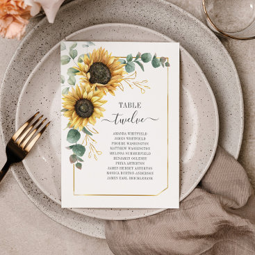 Sunflower Eucalyptus Wedding Table Number 12