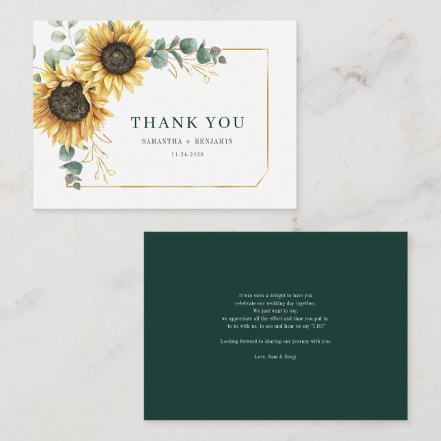 Sunflower Eucalyptus Wedding Thank You Card (Front/Back)