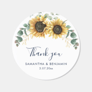 Sunflower Eucalyptus Wedding Thank You Classic Round Sticker