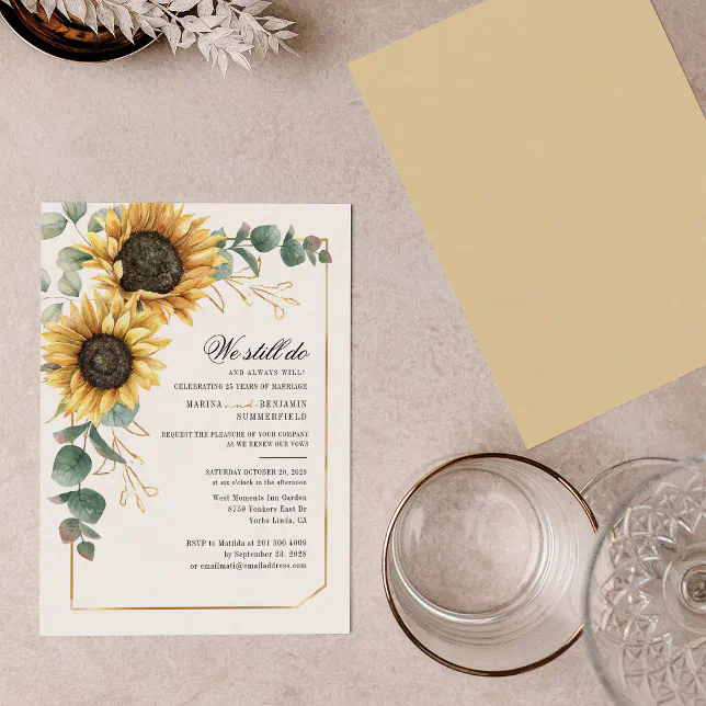 Sunflower Eucalyptus Wedding Vow Renewal Invite | Zazzle