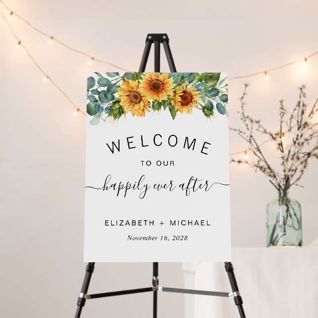 Sunflower Eucalyptus Wedding Welcome Foam Board (In Situ (Stand))