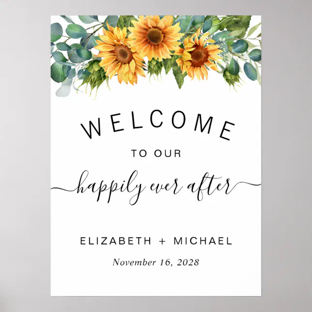 Sunflower Eucalyptus Wedding Welcome Poster | Zazzle