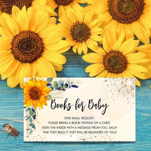 Sunflower eucapyptus  baby shower book request enclosure card