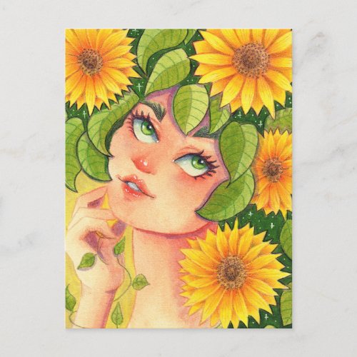 Sunflower Fairy Girl Postcard
