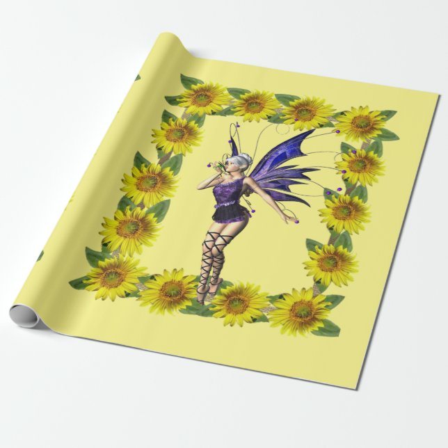 Sunflower Fairy Matte Wrapping Paper (Unrolled)