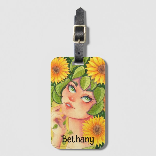 Sunflower Fairy Personalized Luggage Tag (Front Vertical)