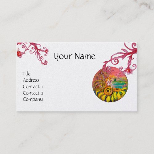 SUNFLOWER FAIRY Purple Red Flourishes White Pearl Business Card