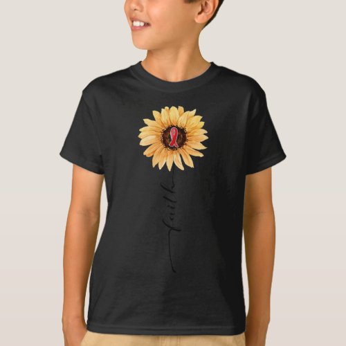 Sunflower FAITH Burgundy Ribbon Brain Aneurysm Awa T_Shirt