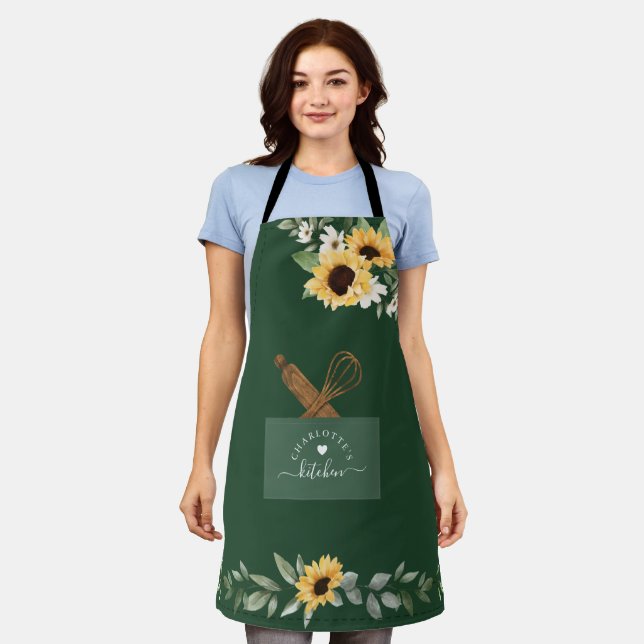 Sunflower Fake Pocket & Wooden Spoon & Whisk Apron (Worn)