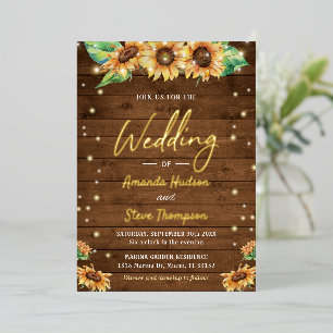 Sunflower Fall Autumn Rustic Country Wedding Gold Foil Invitation