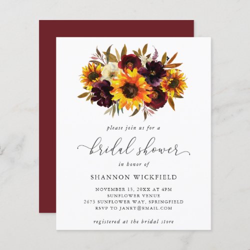 Sunflower Fall Budget Bridal Shower Invitation