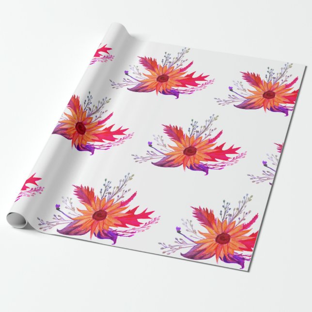 Sunflower Fall Drawing Wrapping Paper (Unrolled)