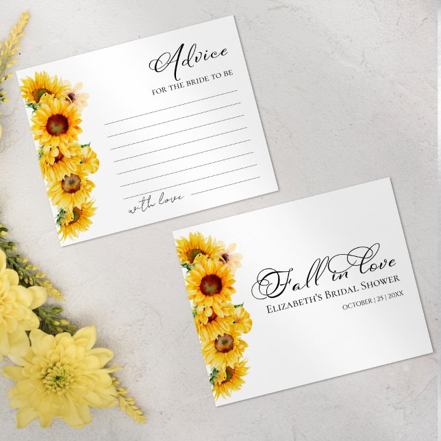 Sunflower Fall Floral Bridal Shower Advice Cards (Creator Uploaded)
