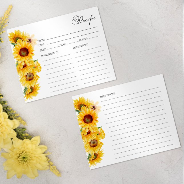 Sunflower Fall Floral Bridal Shower Recipe Cards (Creator Uploaded)