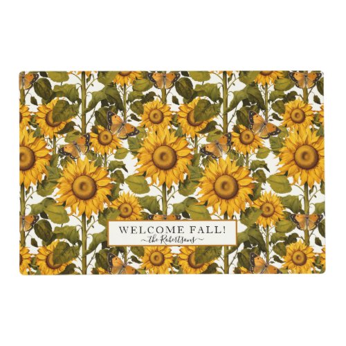 Sunflower Fall Floral Flower Butterfly Off White Placemat