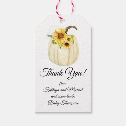 Sunflower Fall Floral Pumpkin Thank You Baby Girl Gift Tags