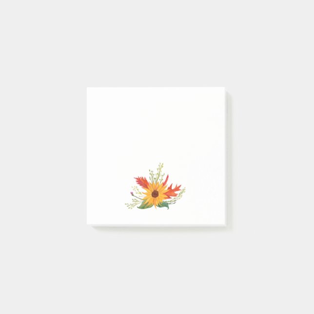 Sunflower, Fall Leaves ,Autumn  Art Notes (Front)