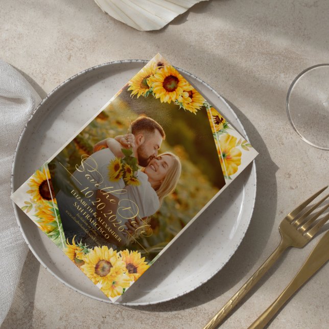 Sunflower Fall Photo Wedding Save the Date Real Foil Invitation (Creator Uploaded)