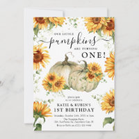 Sunflower Fall Pumpkins Twins 1st Birthday Invitation