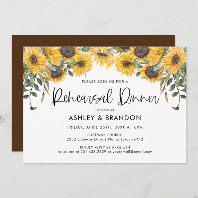 Sunflower Fall Rehearsal Dinner Invitation (Front/Back)