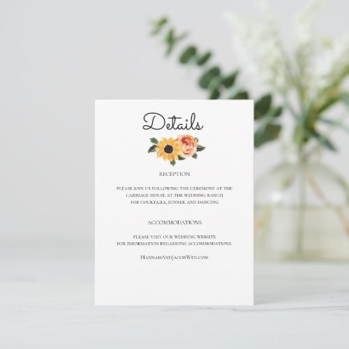 Sunflower Fall Roses Wedding Enclosure Card