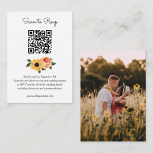 Sunflower Fall Roses Wedding QR Code RSVP Enclosure Card