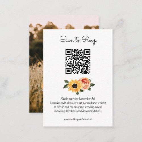 Sunflower Fall Roses Wedding QR Code RSVP Enclosure Card