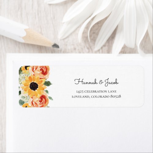 Sunflower Fall Roses Wedding Return Address Label