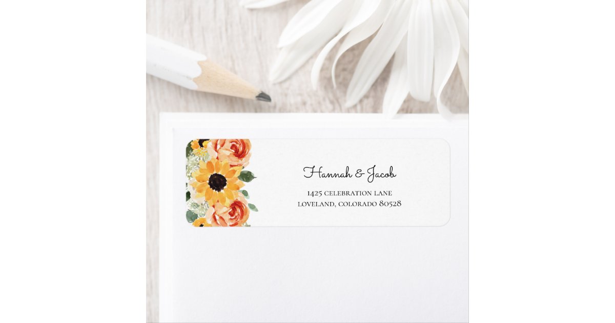 Sunflower Fall Roses Wedding Return Address Label | Zazzle
