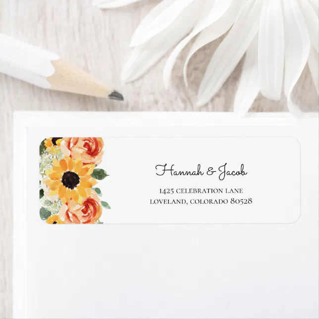 Sunflower Fall Roses Wedding Return Address Label | Zazzle