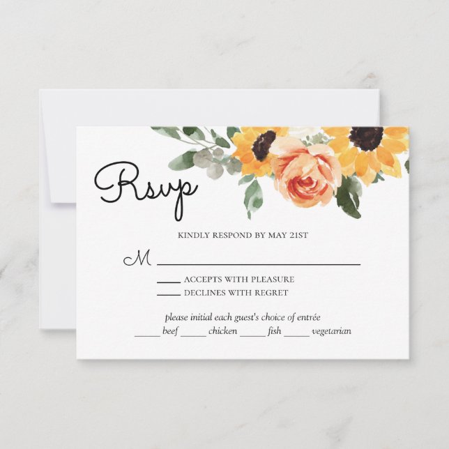 Sunflower Fall Roses with Meal Choice RSVP Card (Front)