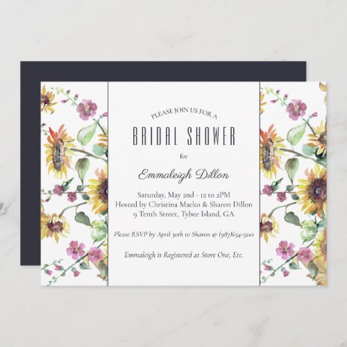 Sunflower Fall Watercolor Florals Bridal Shower Invitation