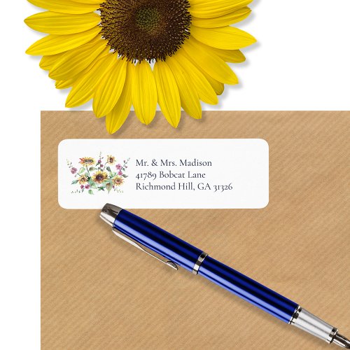 Sunflower Fall Watercolor Florals Return Address Label