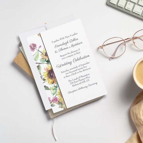 Sunflower Fall Watercolor Florals Wedding Invitation